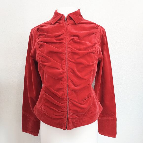 Newport News Red Ruched Zip Jacket Size L - Picture 1 of 12